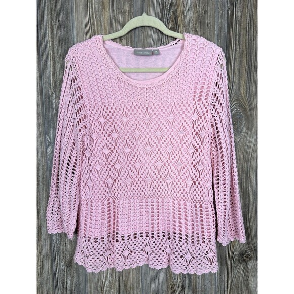 Croft & Barrow Sweater XL Pink Pullover Long Sleeve Knit Crochet Cottagecore - Picture 1 of 12